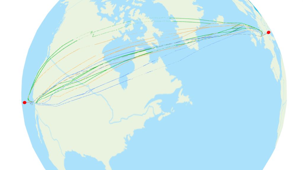 great circle flight path los angeles london