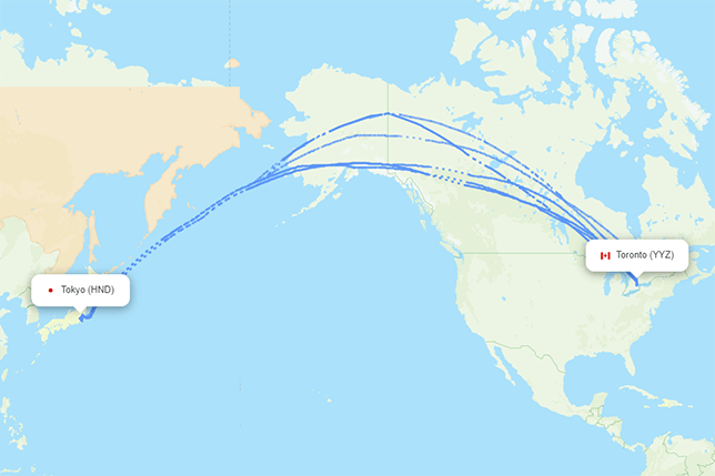 Toronto to Tokyo flight path – Actual airspace usage